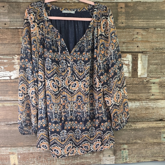 Daniel Rainn Blue and Cream Bell Sleeve Blouse, Womens Plus Size 2X - Picture 1 of 4